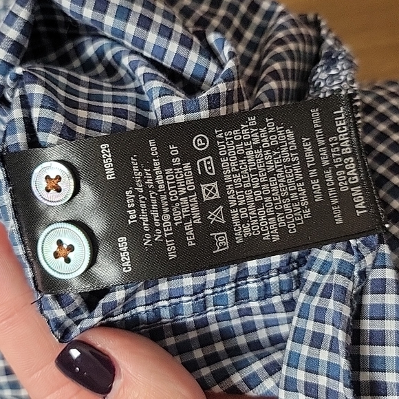 Ted Baker London Long Sleeve Button Up Shirt Navy Blue Check 7 - Picture 5 of 5